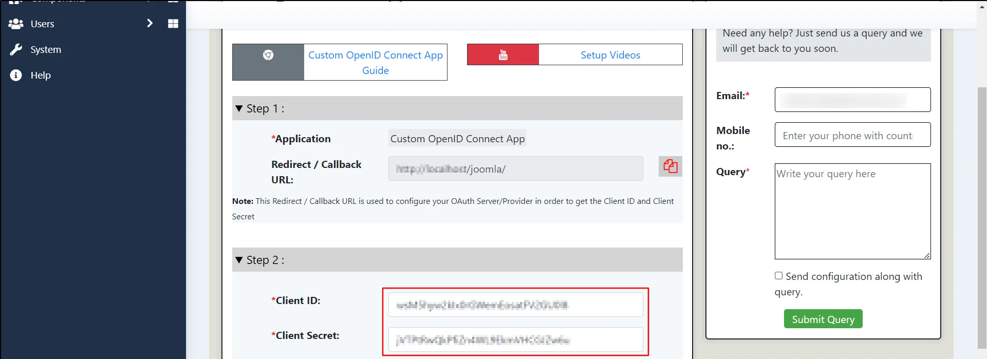 Joomla OAuth Client Single Sign-On - Paste the copied Client ID and Client Secret into respective text fields
