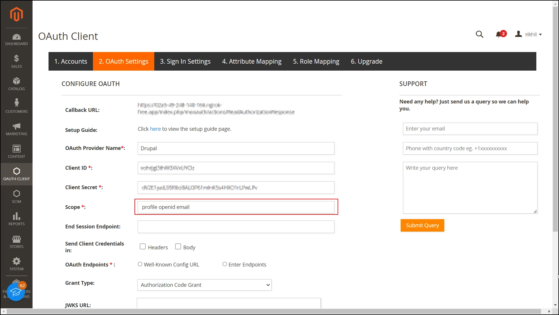 Drupal Magento OAuth/OIDC Provider - Paste the copied Scope value in magento Scope text field