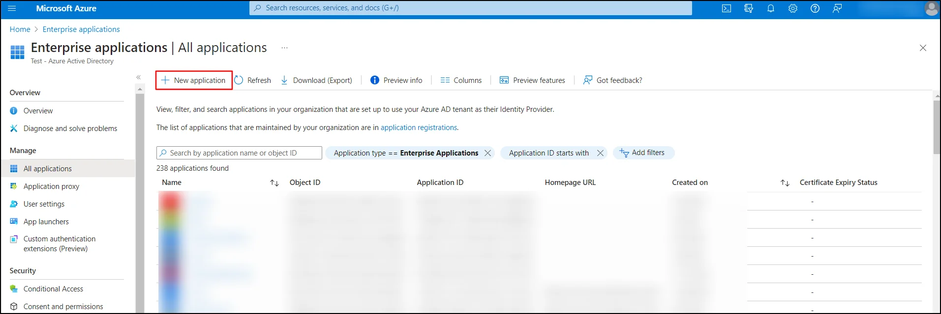 Microsoft-Azure-새 애플리케이션 클릭