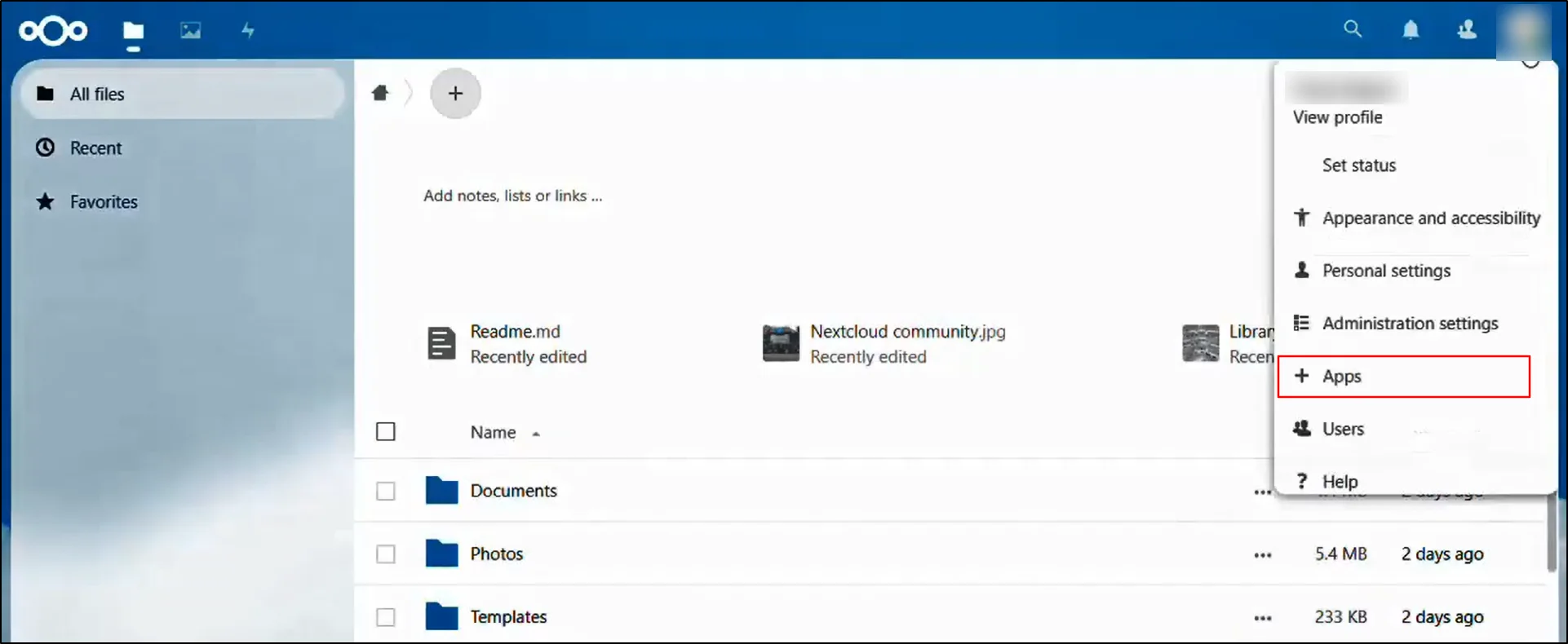 Nextcloud-SAML-Single-Sign-On-Navigate-to-profil-and-click-on-Apps