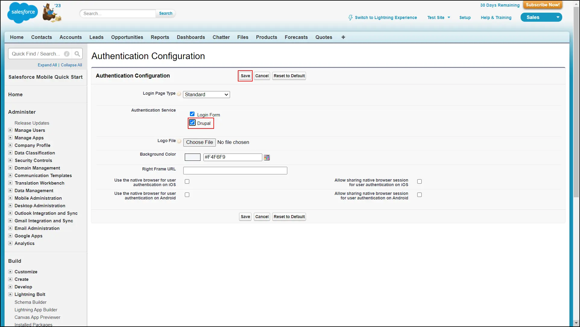  Integrating Salesforce with Drupal OAuth/OIDC Provider - Enable the checkbox Application configured