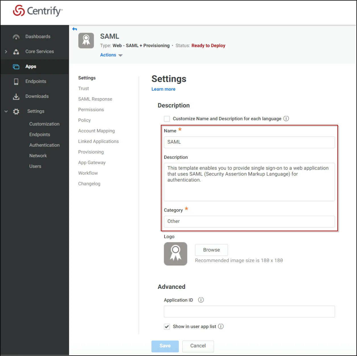 centrify-saml-single-sign-on-fournir-les-informations-requises