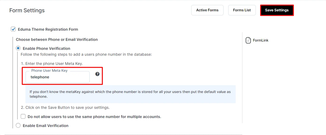 OTP Verification Eduma Theme Registration Form Phone user meta key