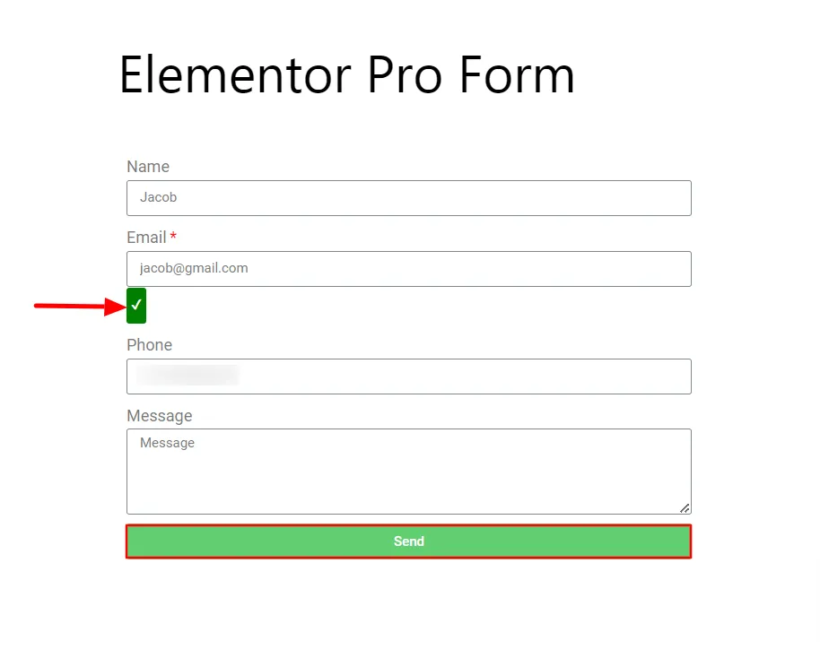 Formulaire Elementor Pro - Cliquez sur le bouton Envoyer