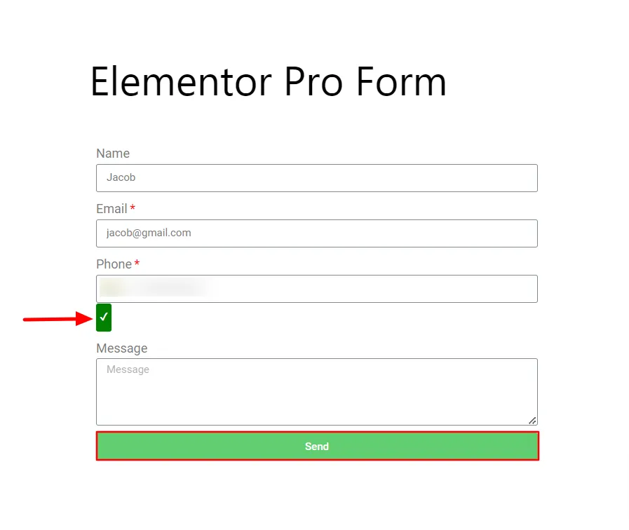 Elementor Pro Form - Click send button