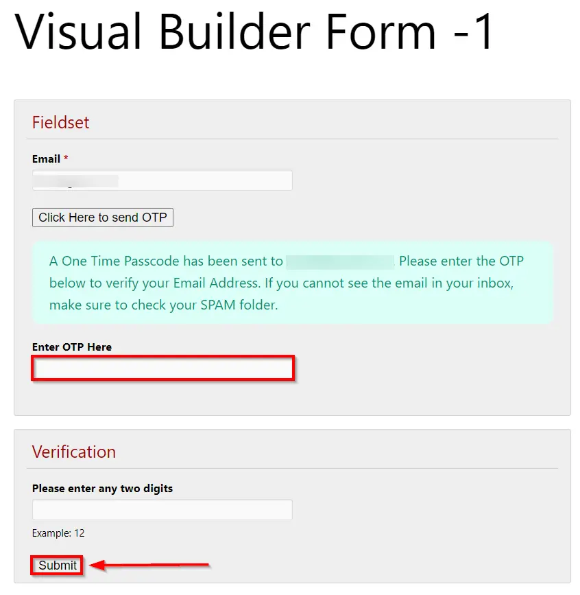 Verificación de correo electrónico: formulario Visual Form Builder
