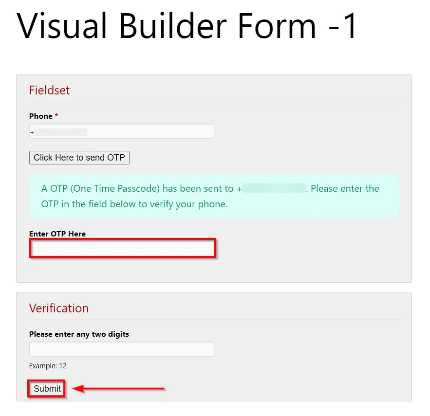 Phone verification - visual Form builder