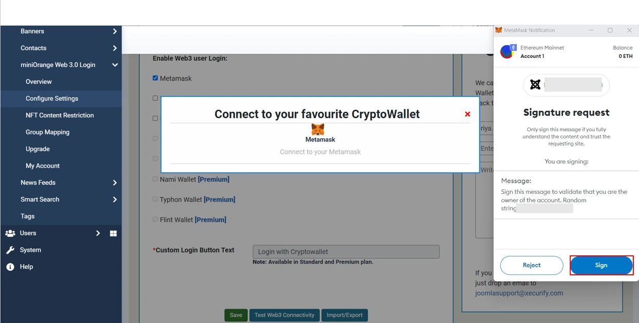 Configure Metamask Wallet - Joomla web3 Authentication