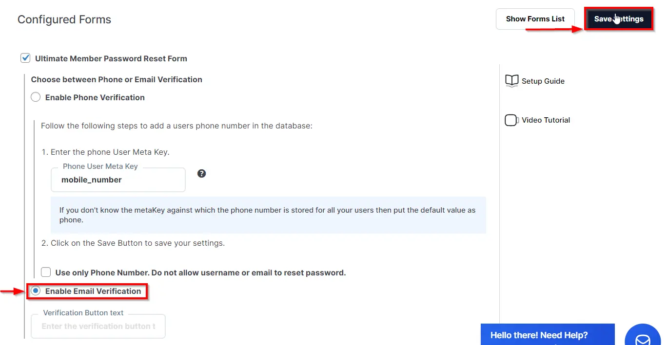 Ultimate Member Password Reset Form - enable phone verification