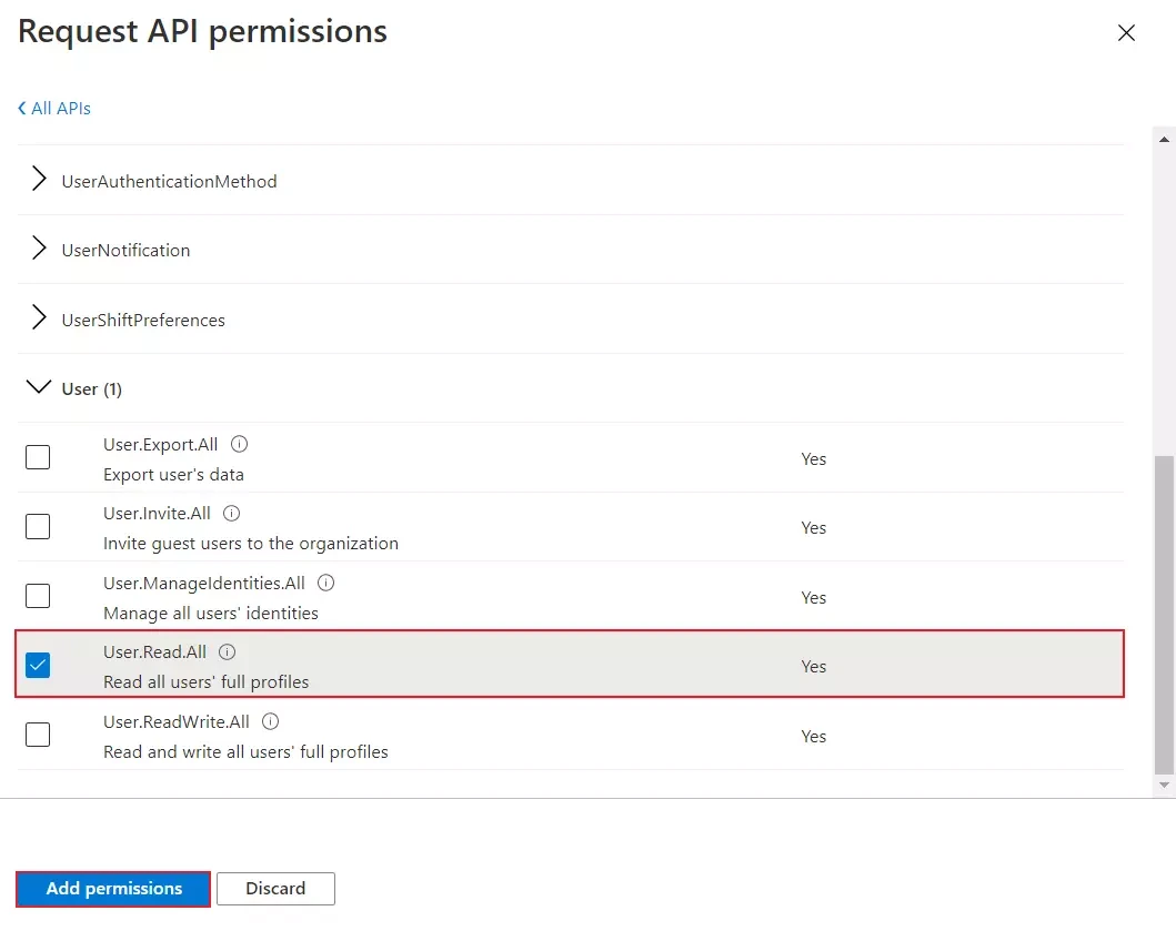 Azure AD user sync with WordPress - permissions