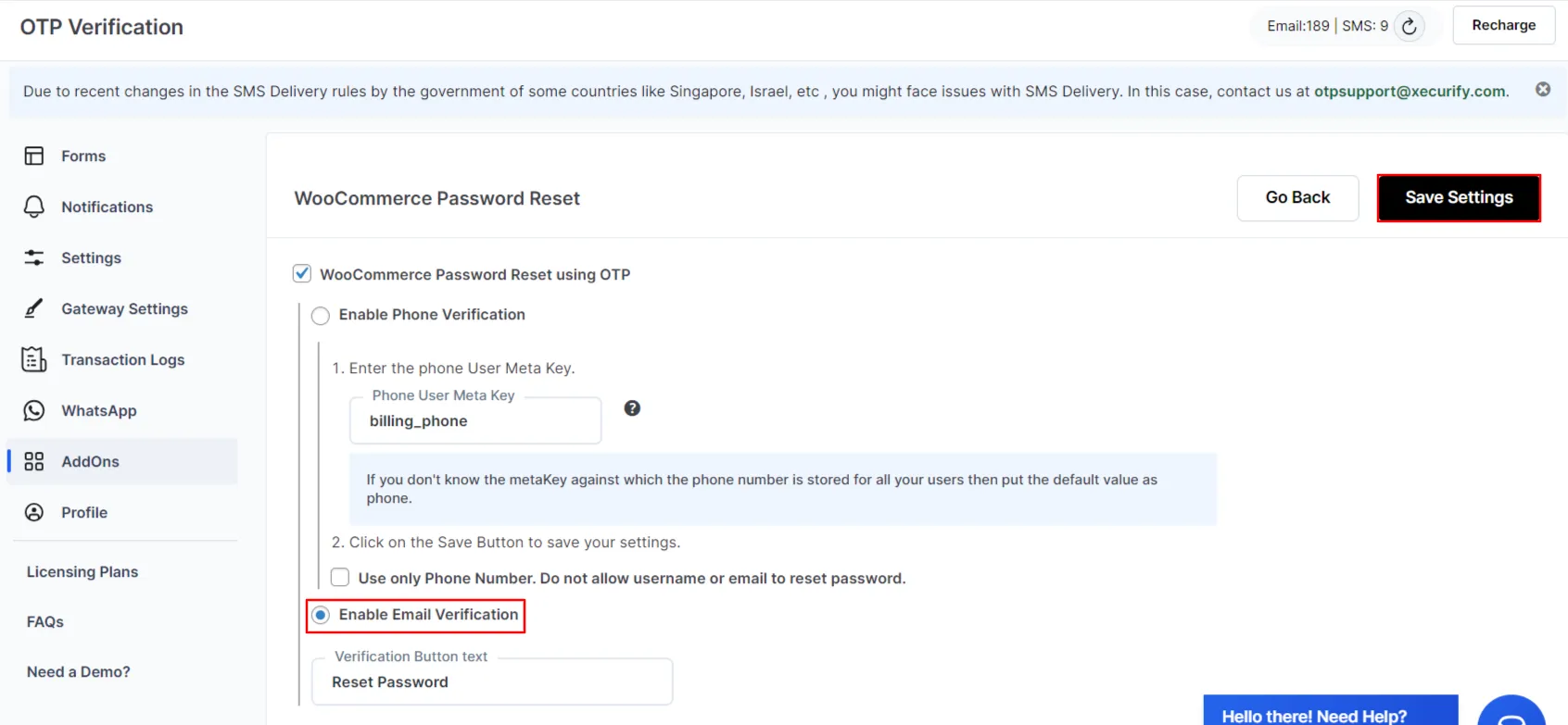 WooCommerce Password Reset - klicka på knappen Spara inställningar