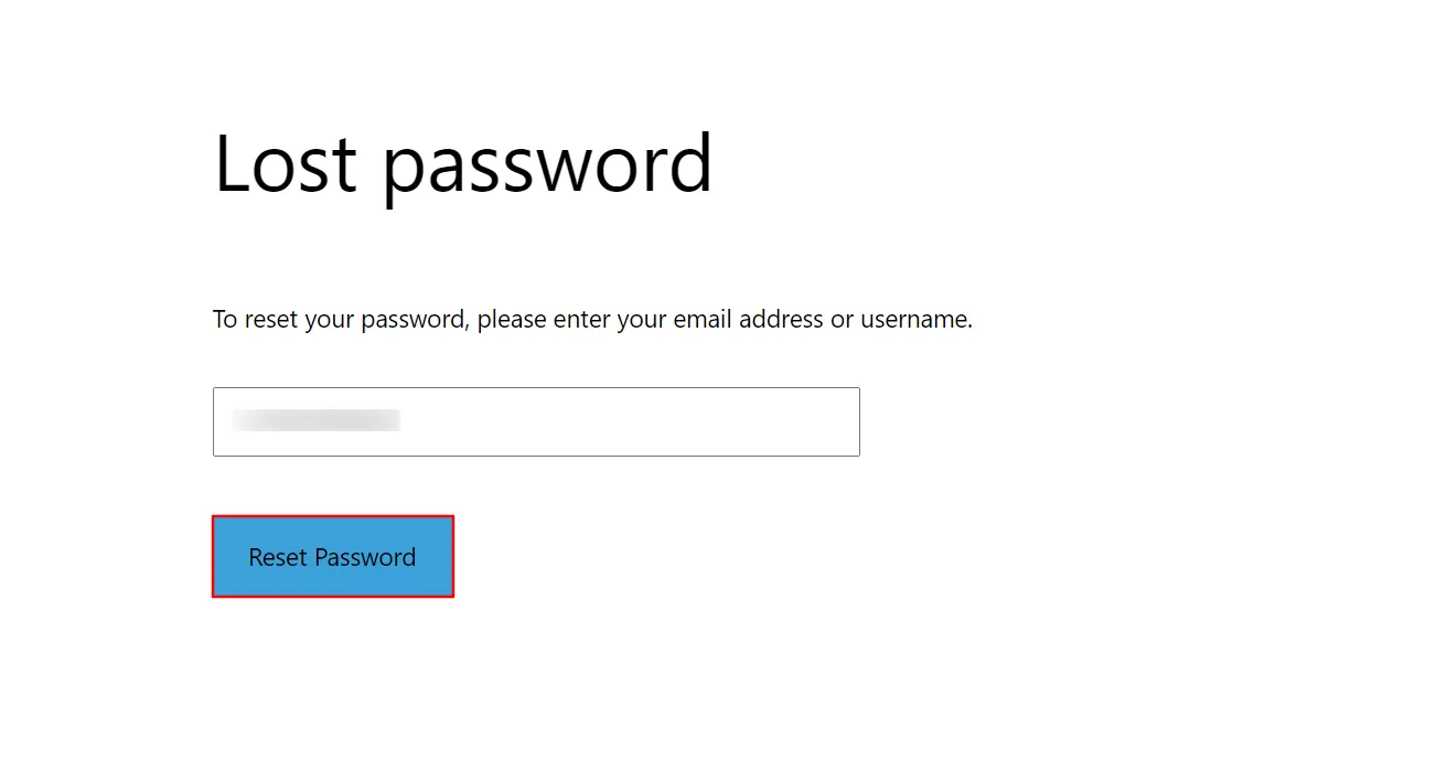 WooCommerce Password Reset - klicka på knappen Återställ lösenord