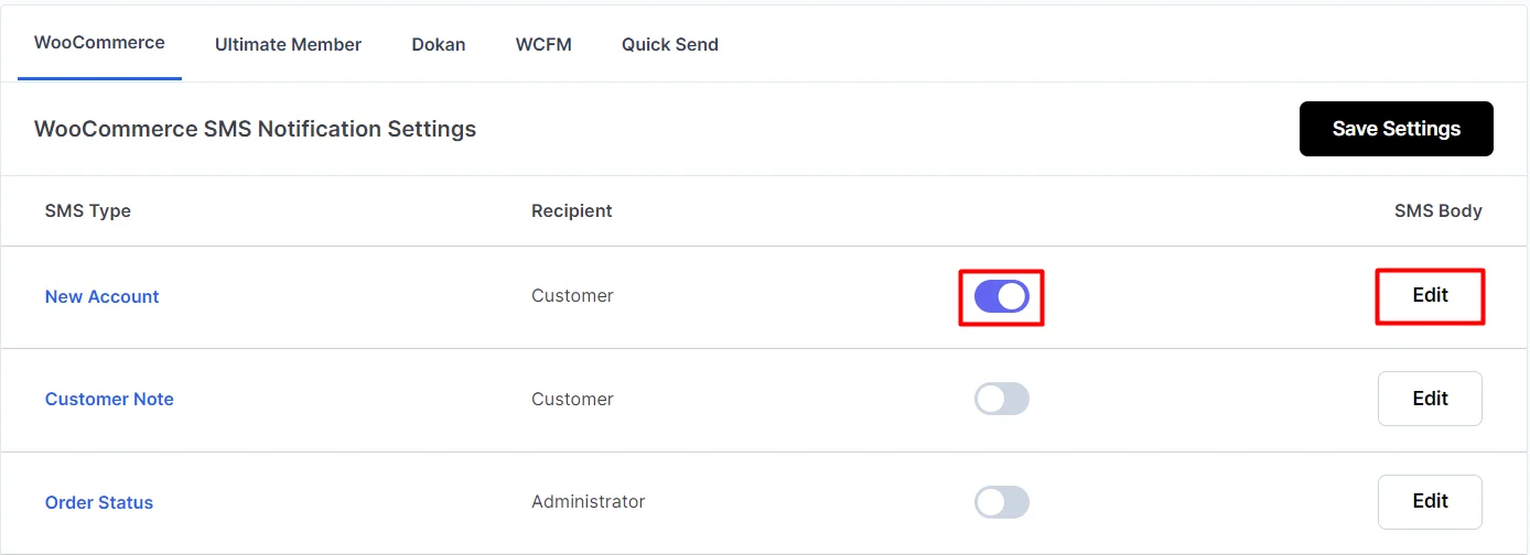 Complemento de verificación de WordPress OTP Notificaciones SMS de Woocoomerce Nueva cuenta