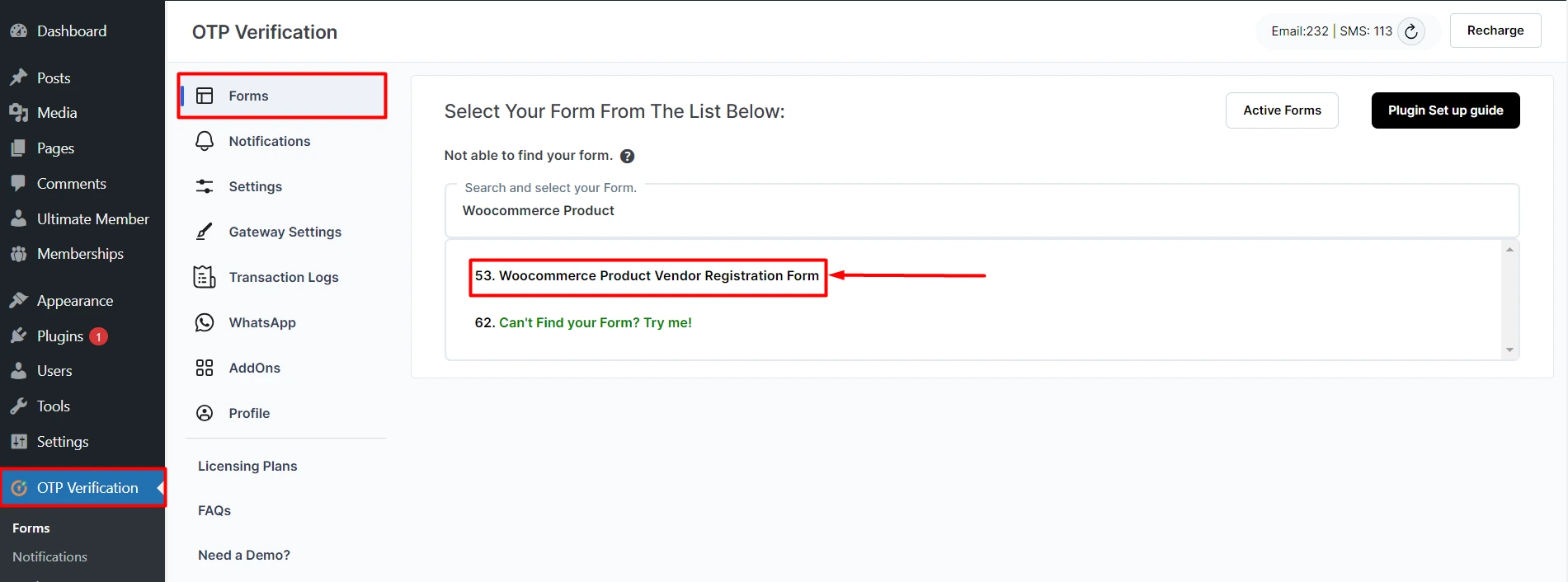 OTP Verification WooCommerce Product Vendor Registration Form Select Form