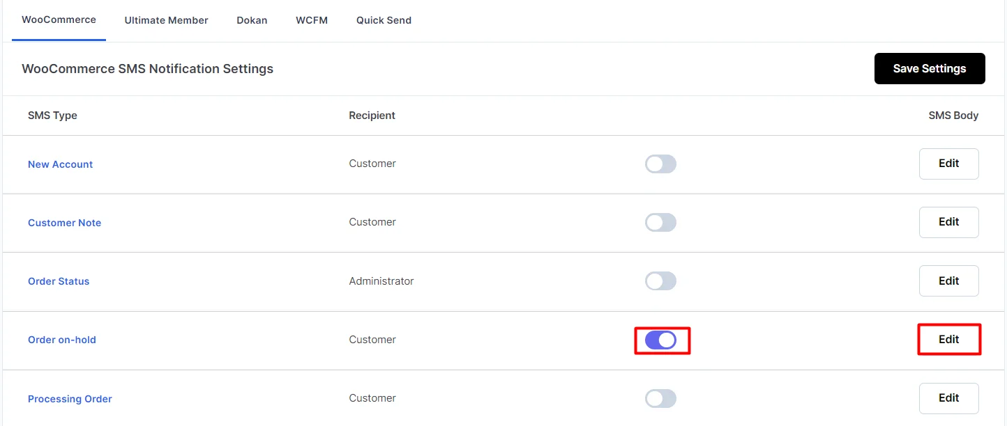 WordPress-OTP-Verifizierungs-Add-on Woocoomerce SMS-Benachrichtigungen Konfigurieren Sie die Bestellung in der Warteschleife