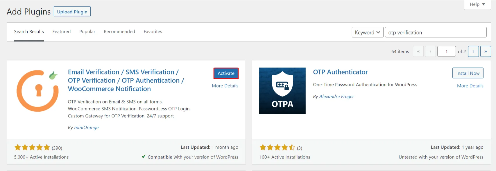 WordPress OTP Verification - Plugin Activate