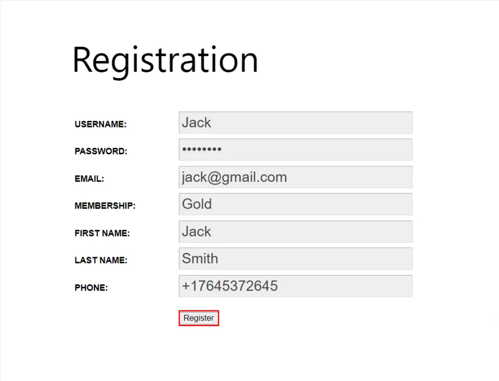 WP eMember-Formular – Klicken Sie auf die Schaltfläche „Registrieren“.