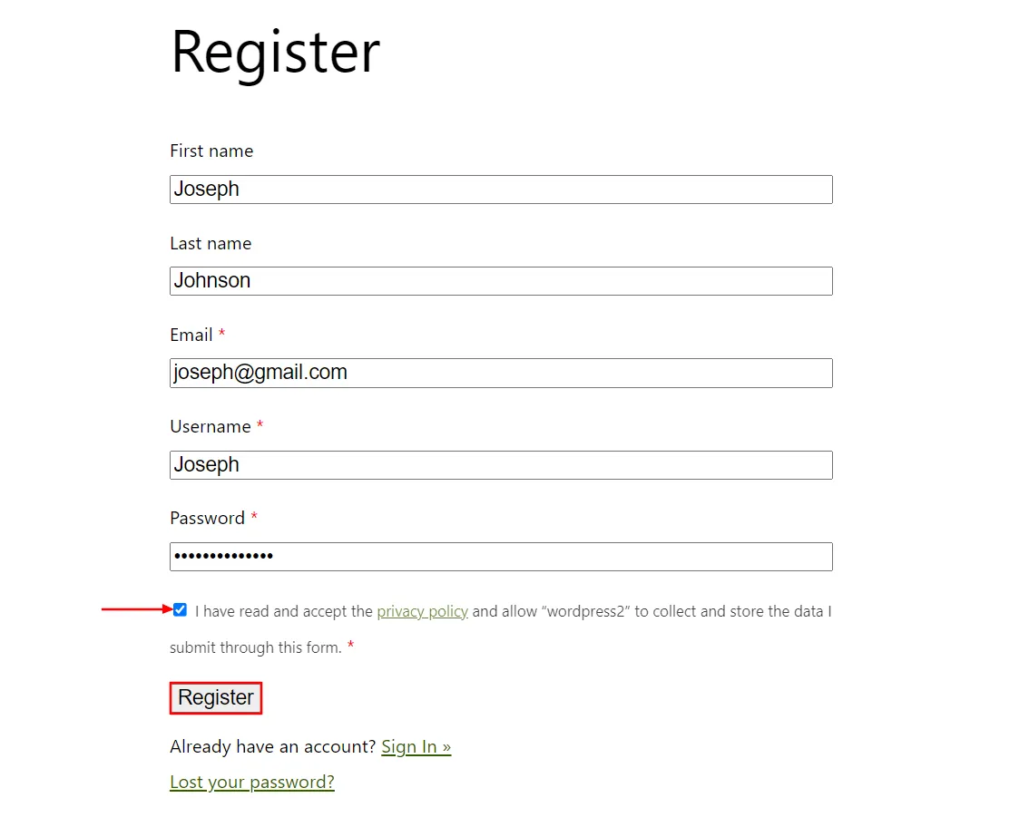 WP User Manager - click Register