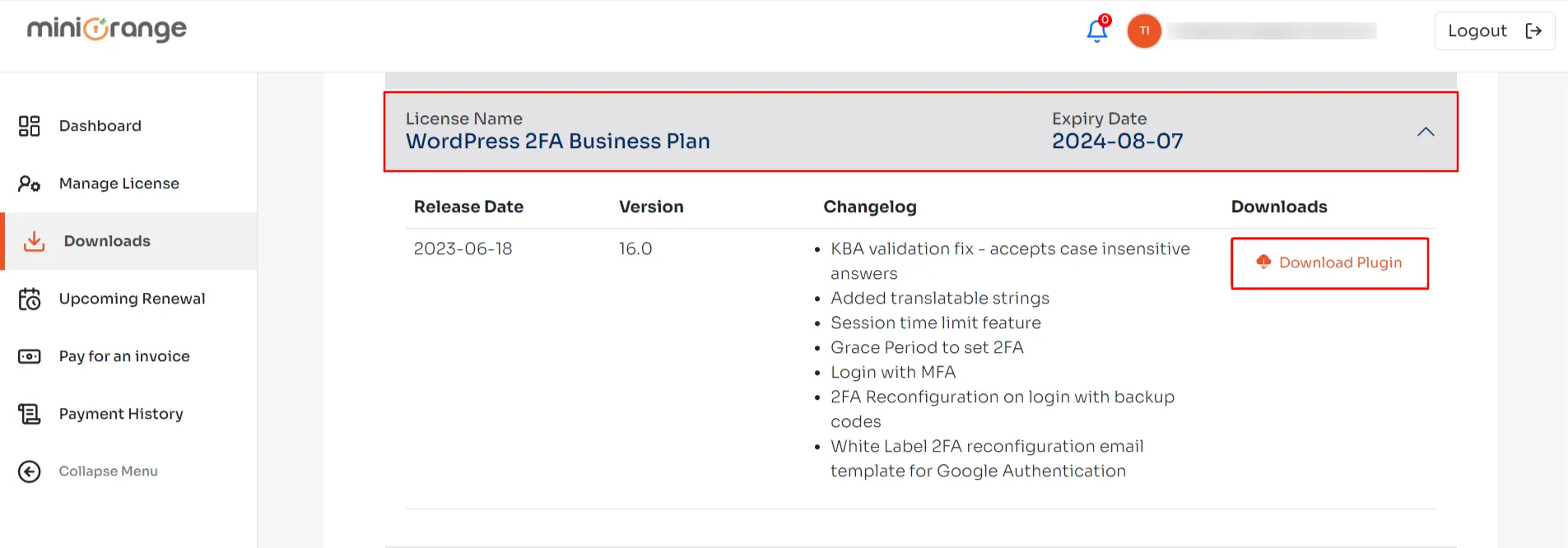 Business plan 2FA - Click Download Plugin