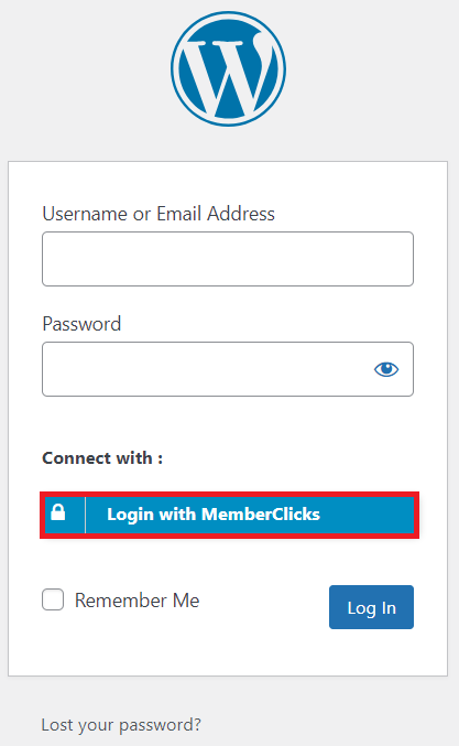 Memberclicks Single Sign-on (SSO) - WordPress create-newclient login button setting