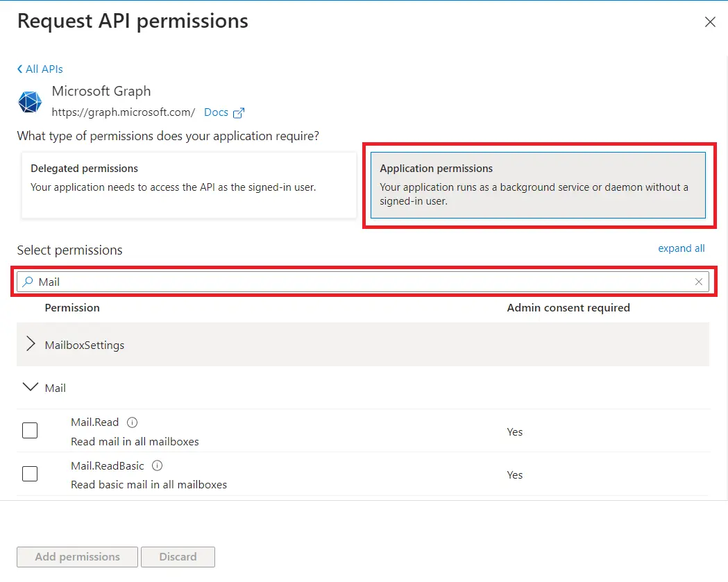 Configure Microsoft Graph API for Azure AD and Office 365 - App permission