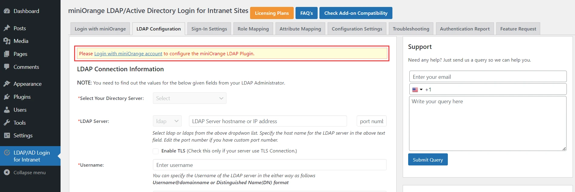 login to configure LDAP Integration
