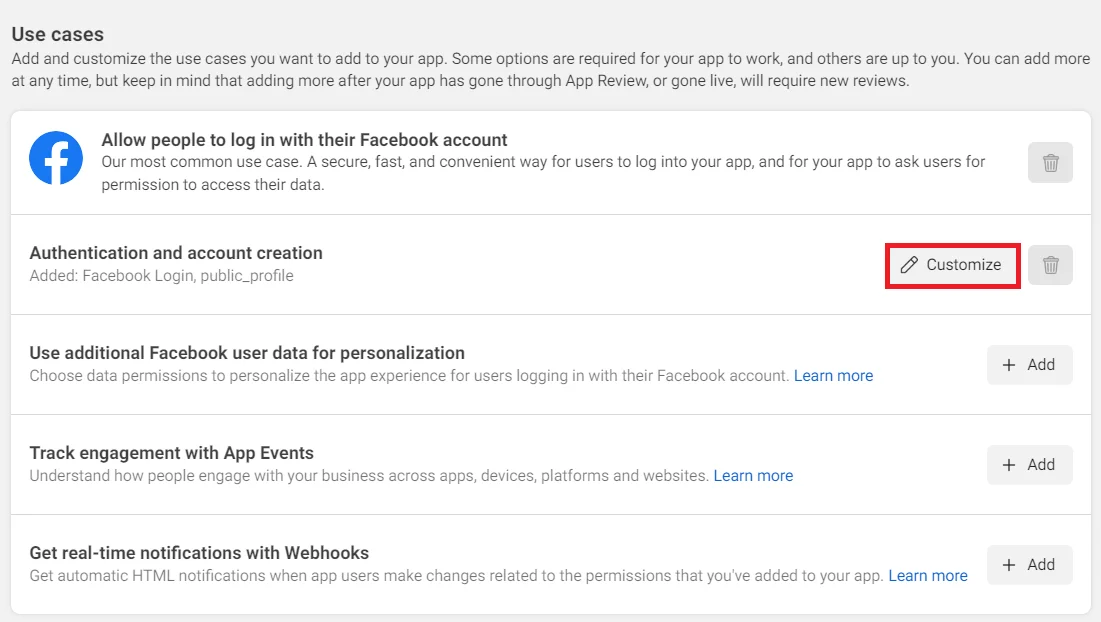 social login facebook request advance access