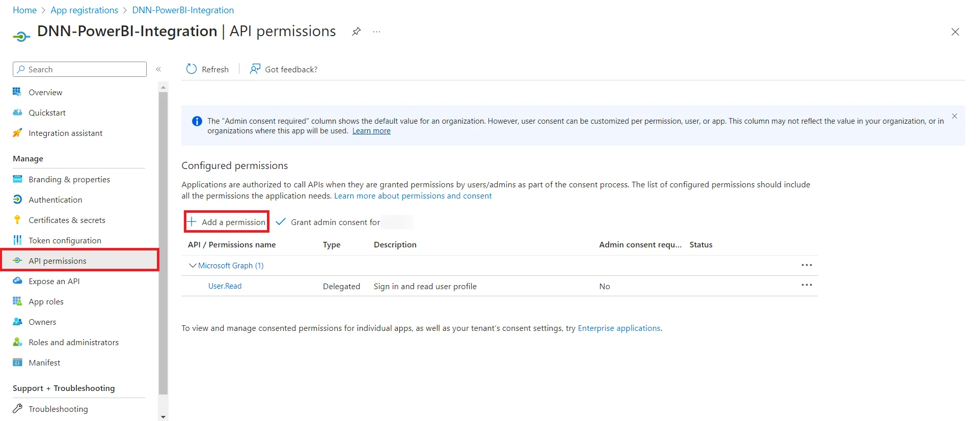 DNN Power BI Embed with row level security |  Add a permission