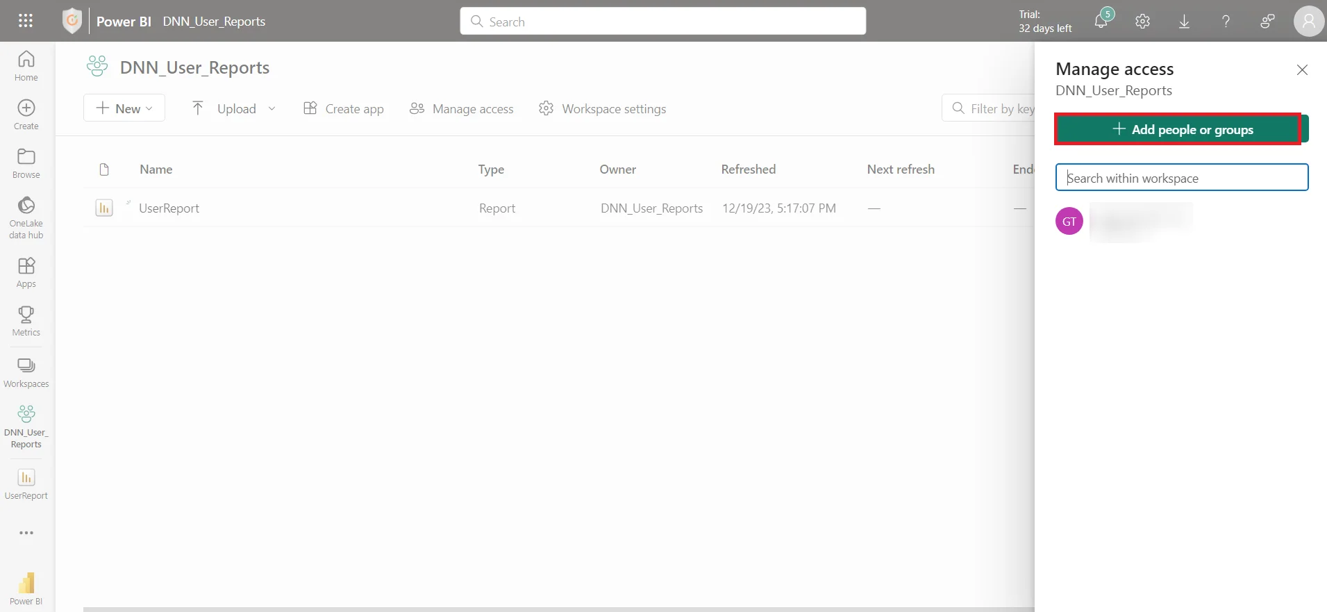 DNN Power BI Embed with row level security | Add people or groups option
