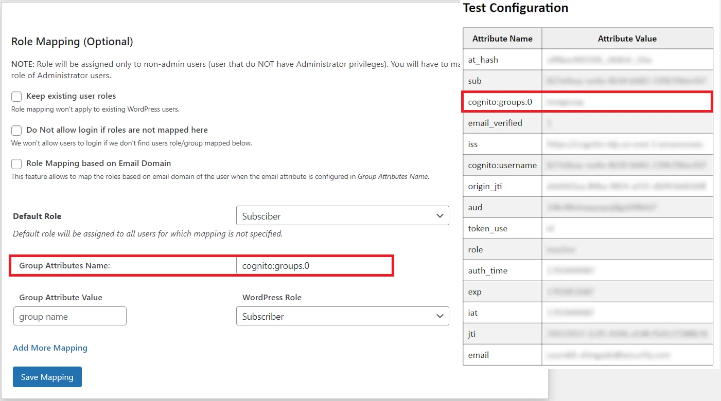 AWS Cognito Single Sign-On (SSO) - configuration de test - mappage des rôles