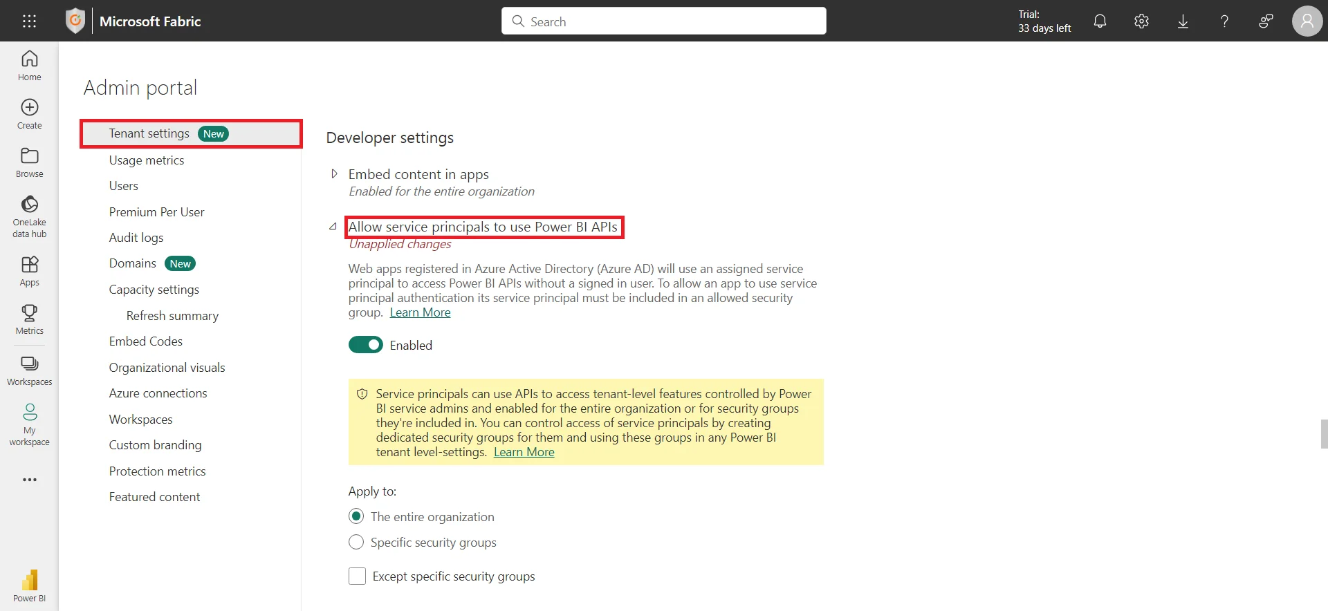 DNN Power BI Embed with row level security | Enable the toggle