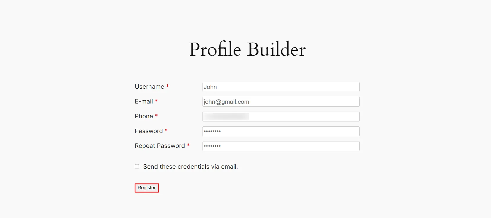 Profile Builder - fill required fields