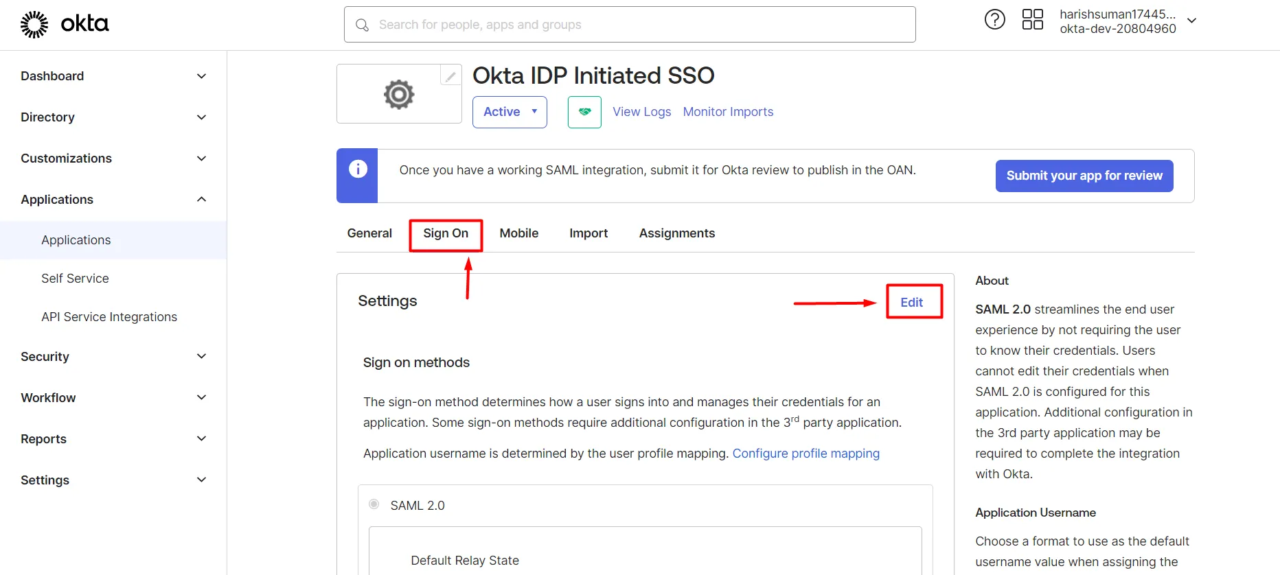 Shopify Okta SSO - Modifier la connexion dans Okta
