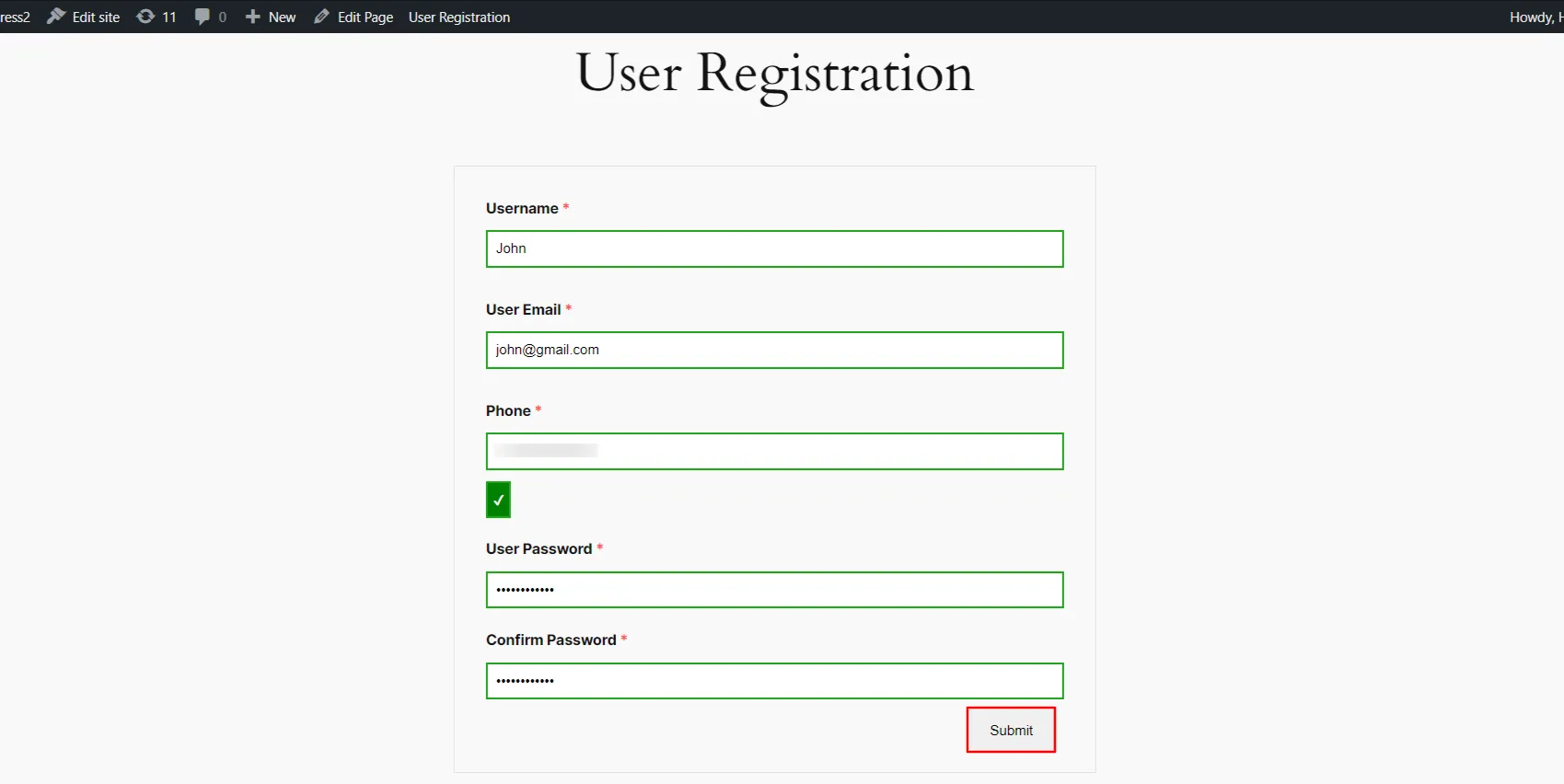 User Registration Forms - WP Everest - click on submit button