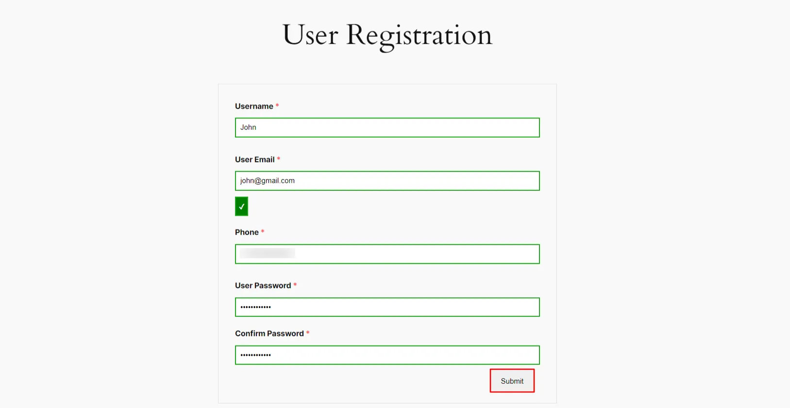 User Registration Forms - WP Everest - click submit button