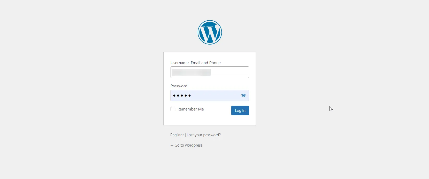 WordPress default login with OTP Verification - click log in