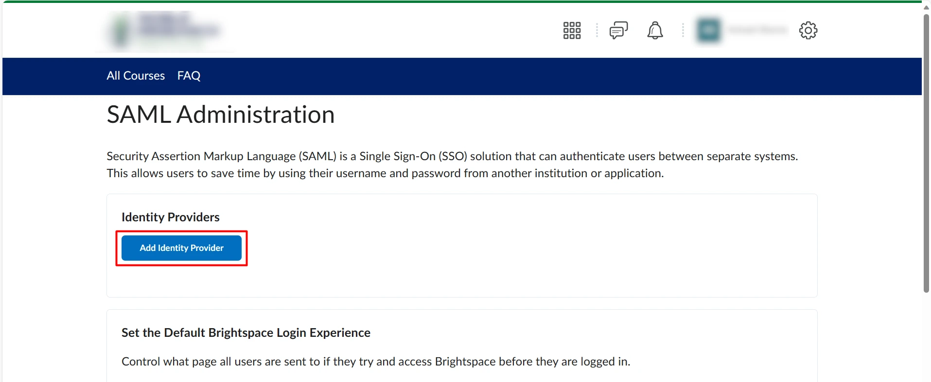 miniOrange Brightspace SSO using Shopify as IDP - Click on Add New Identity Provider