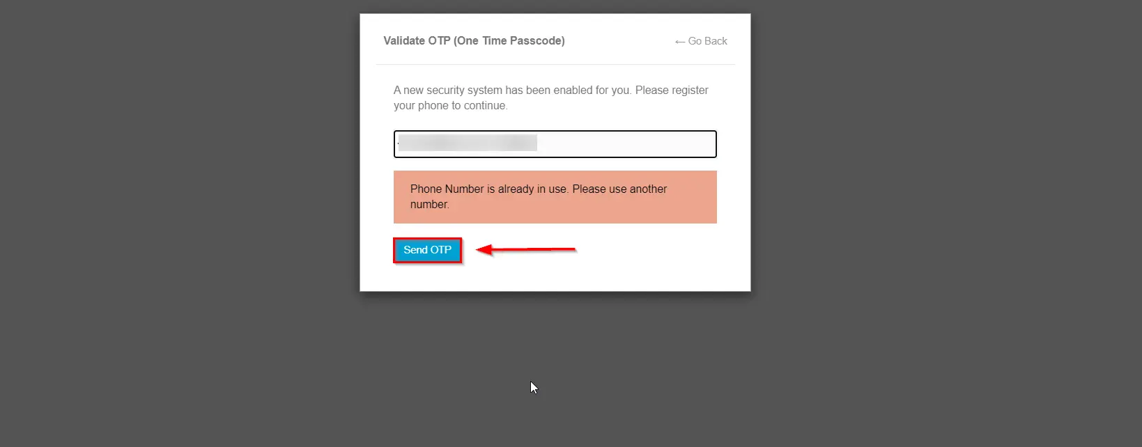 WordPress default login with OTP Verification - Don't allow users use same phone number