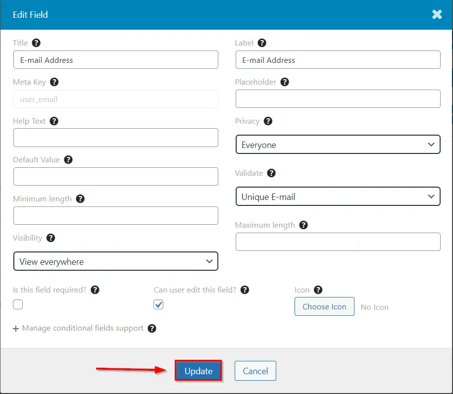 Ultimate Member Registration Forms - update the form after adding email field