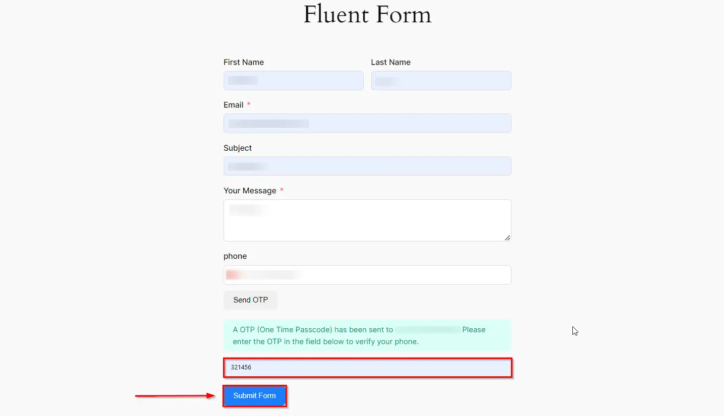 WordPress Fluent Form with OTP - Enter OTP