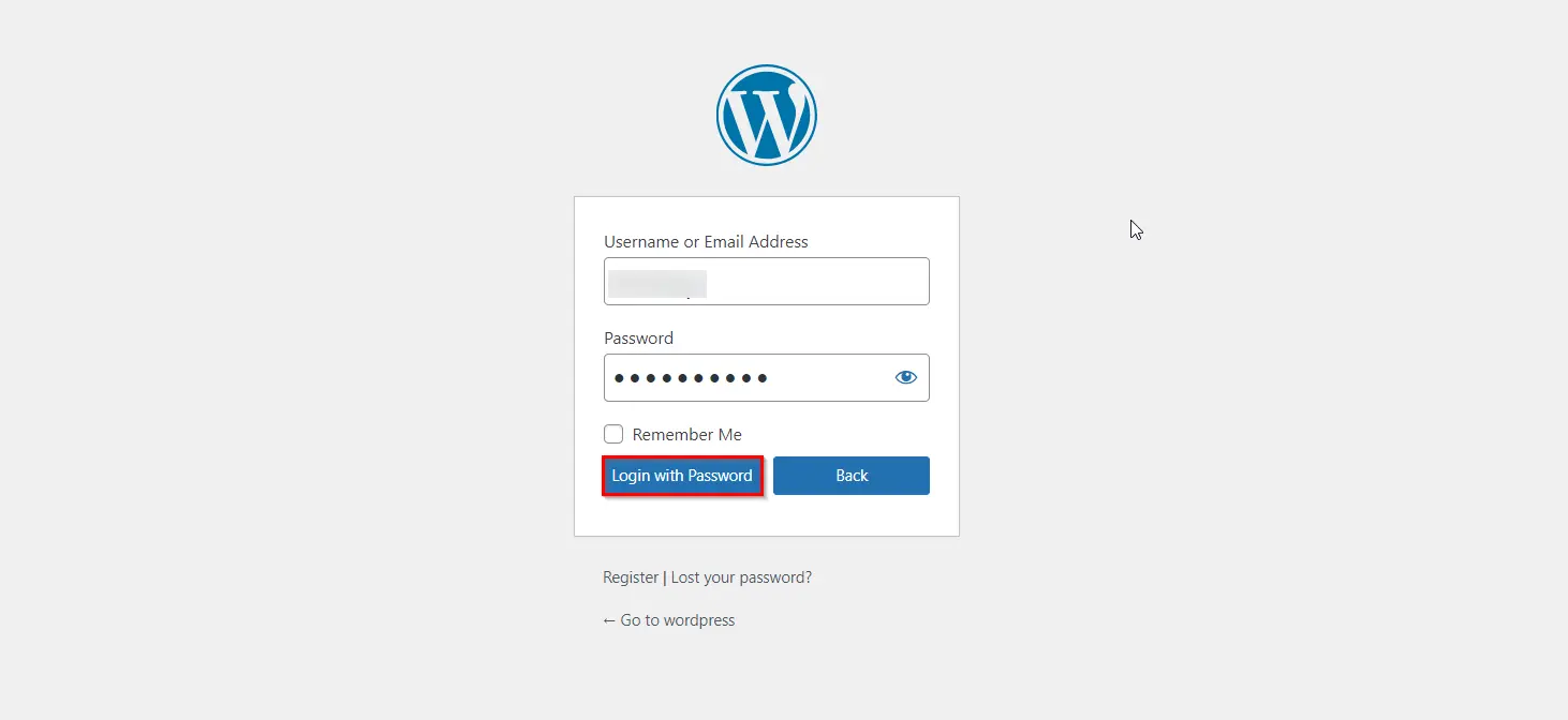 WordPress default login with OTP - Enter Password