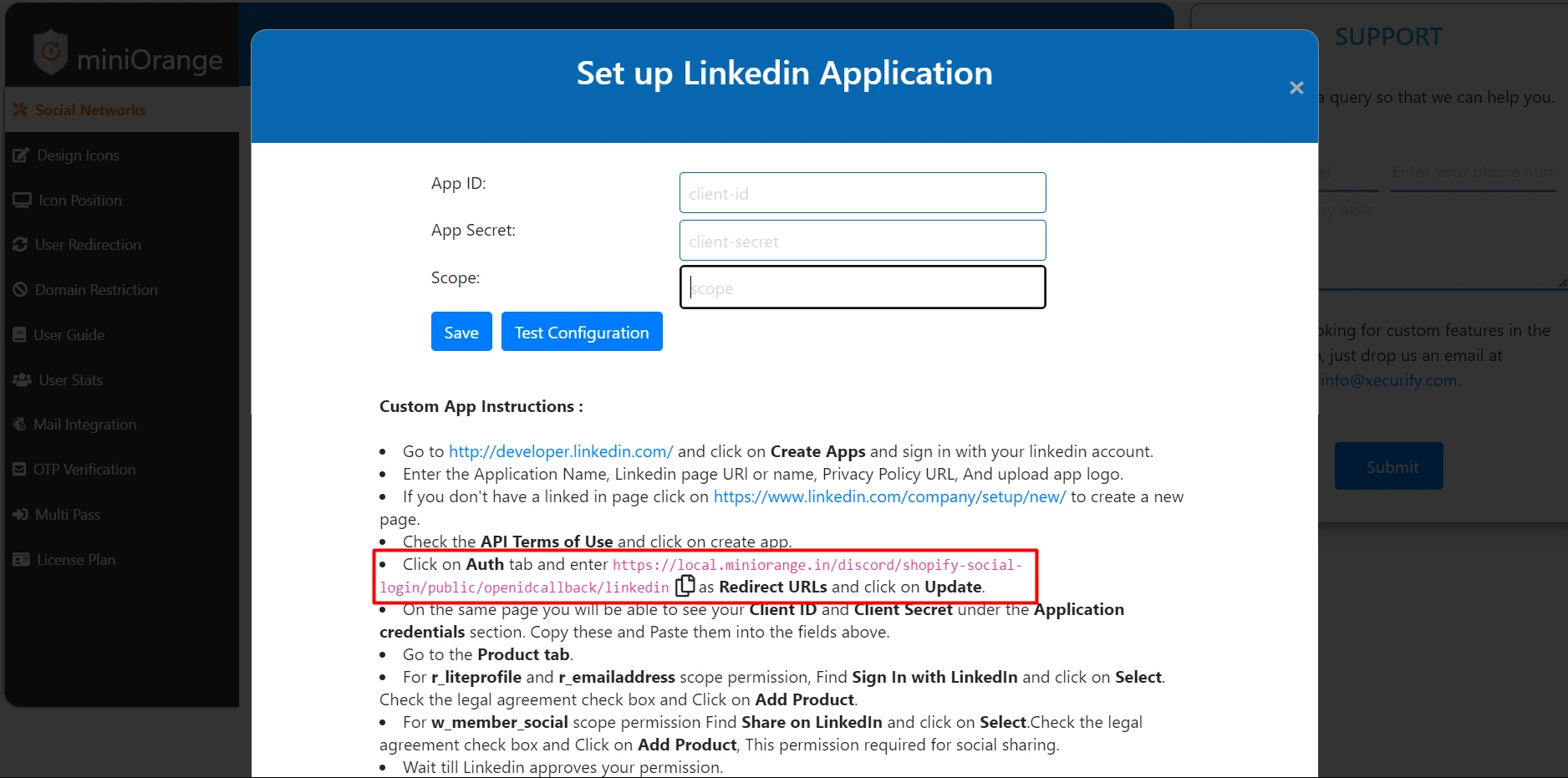 Shopify Single Sign-On (SSO) using LinkedIn as IDP | Shopify LinkedIn SSO - Application credential