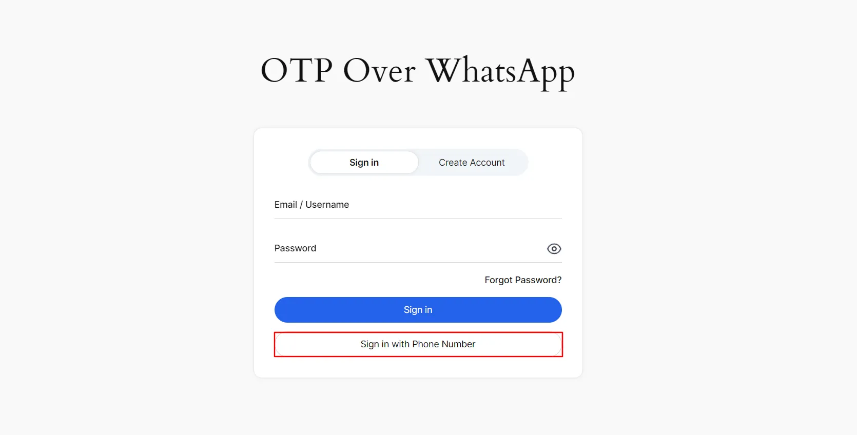 WhatsApp Login with OTP - Click sign in phone number