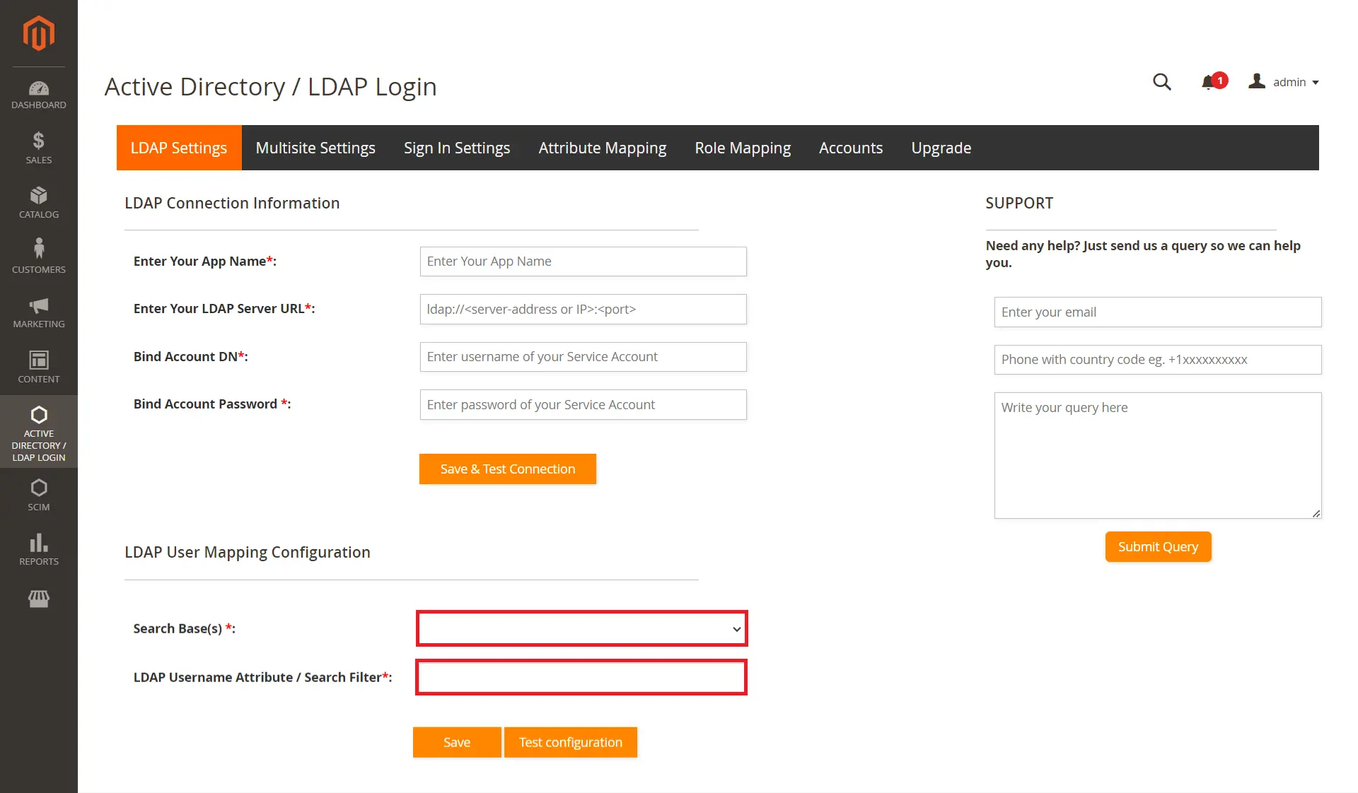 Magento LDAP / AD search base and search filter