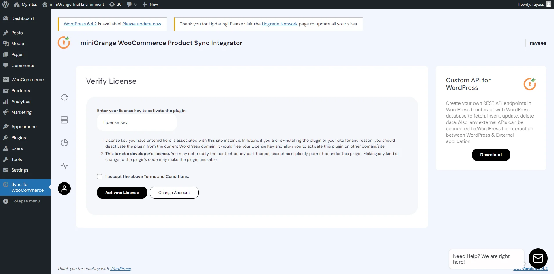 Configure WooCommerce Product Sync - Activating license