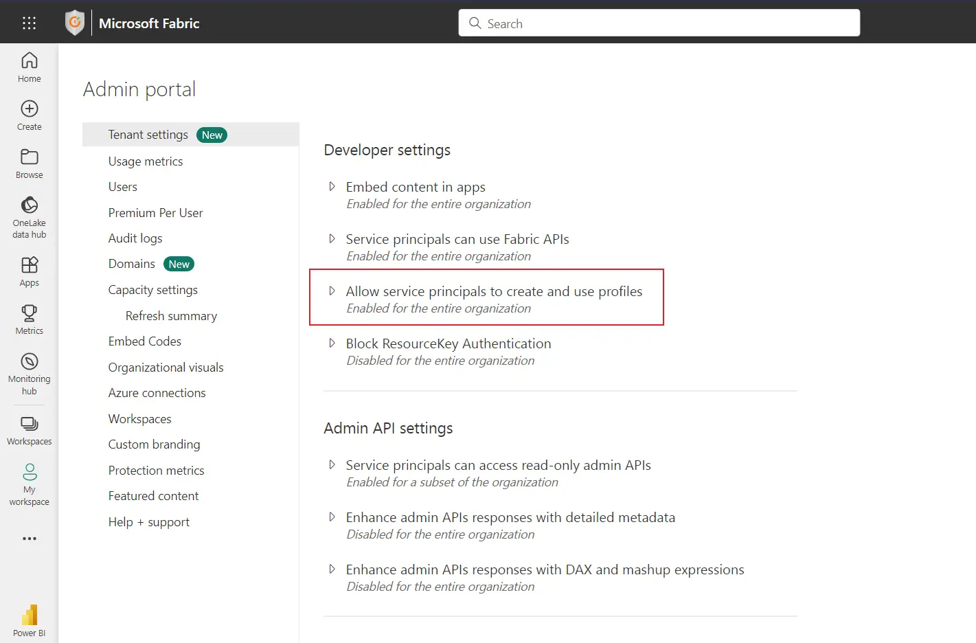 WP PowerBI Embed with row level security | click on admin portal