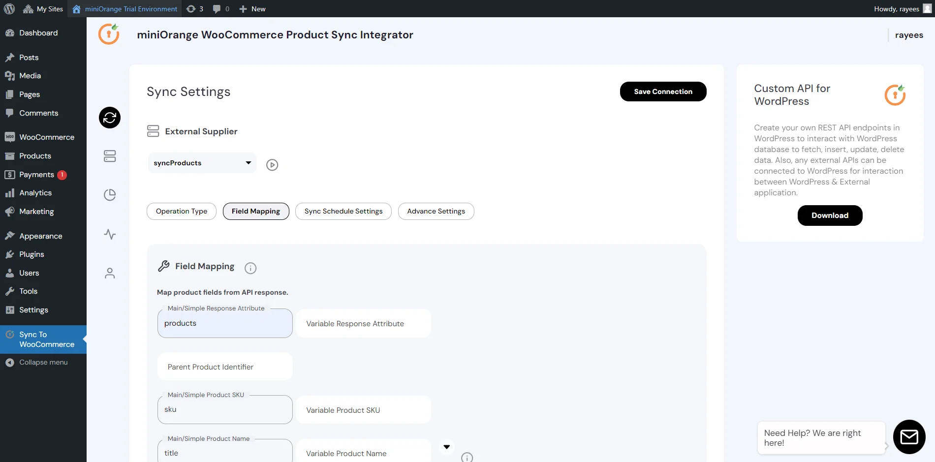 Configure WooCommerce Product Sync - Field mapping