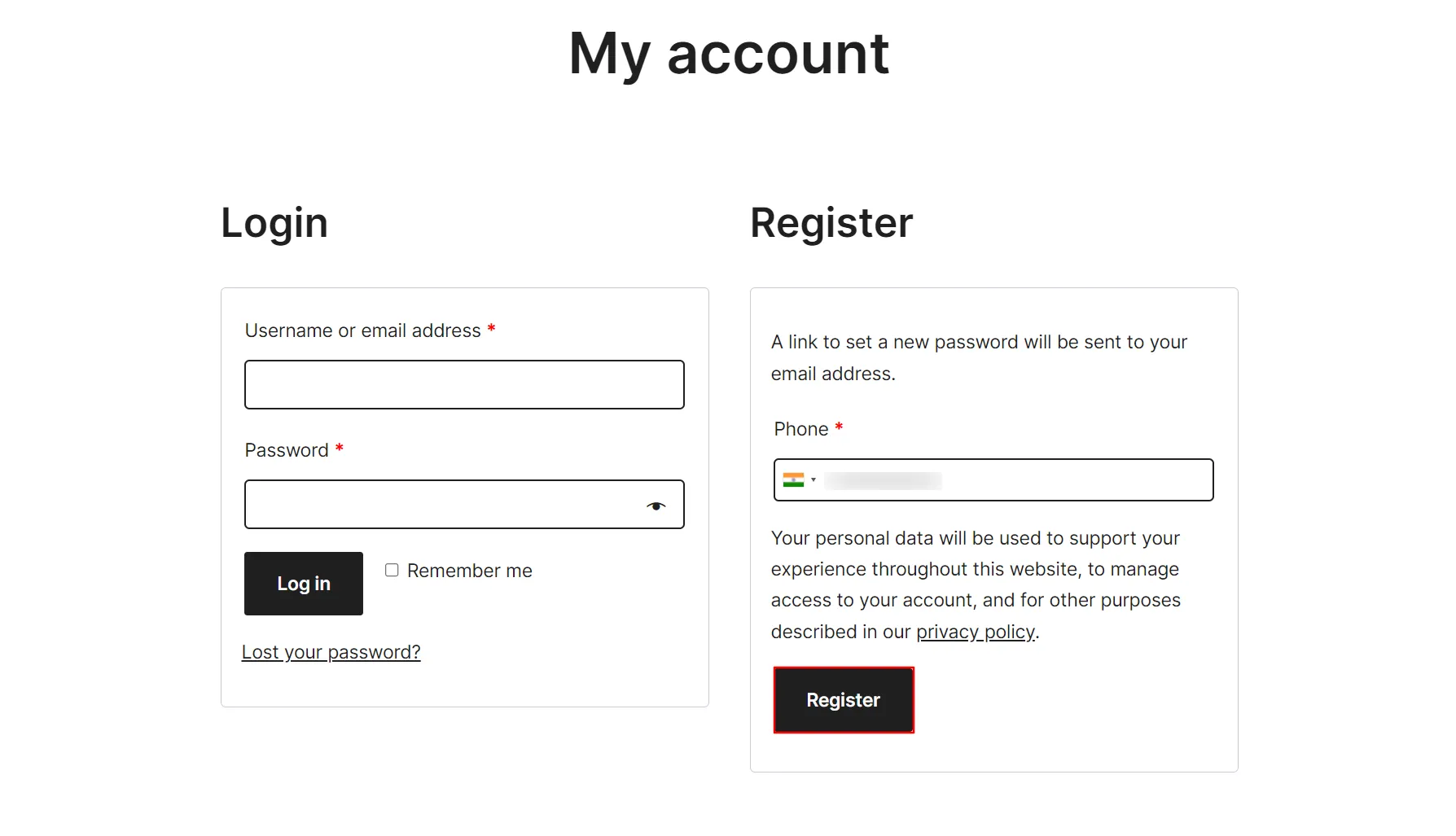 Register with Phone number - click Register button