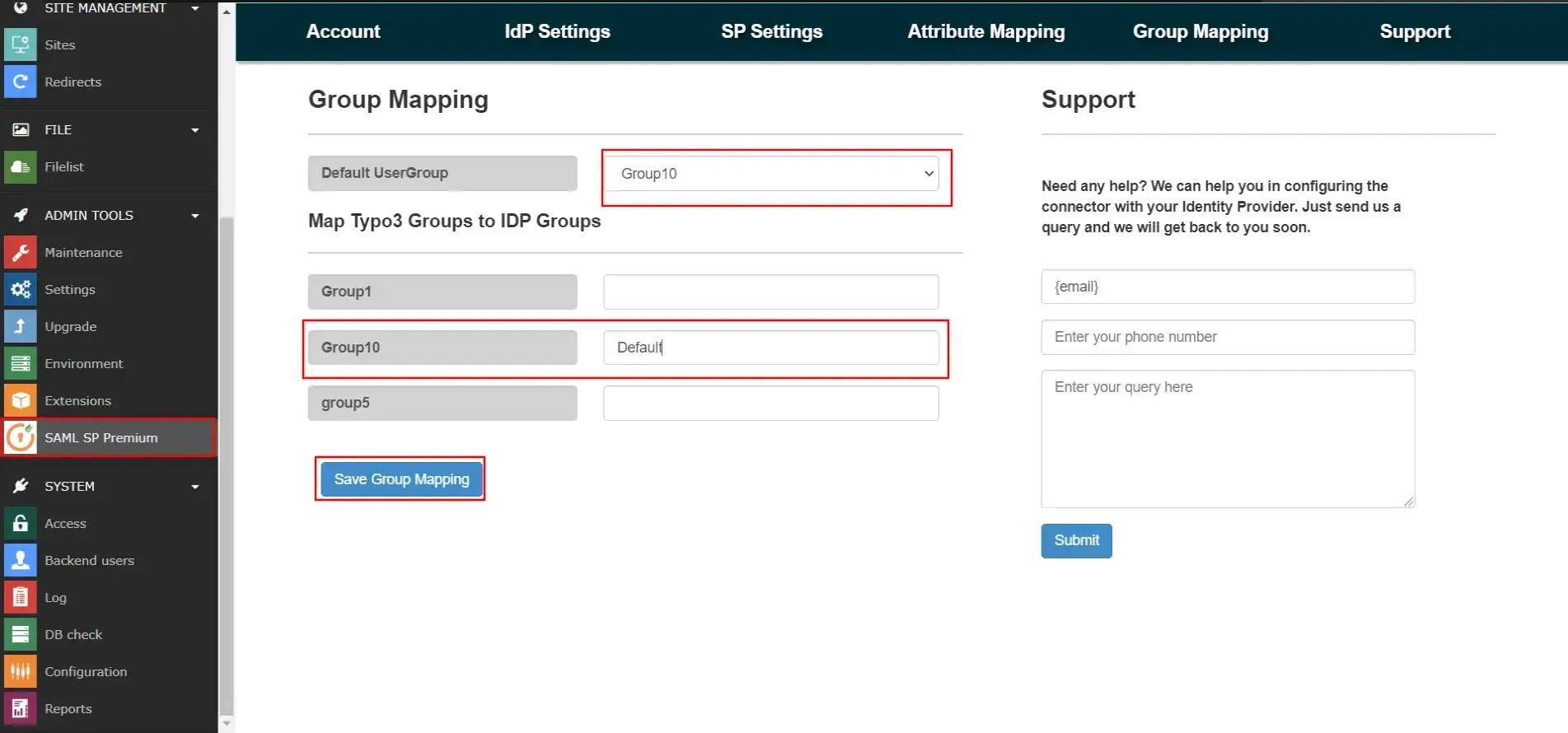 Typo3 SAML Single Sign On Group mapping