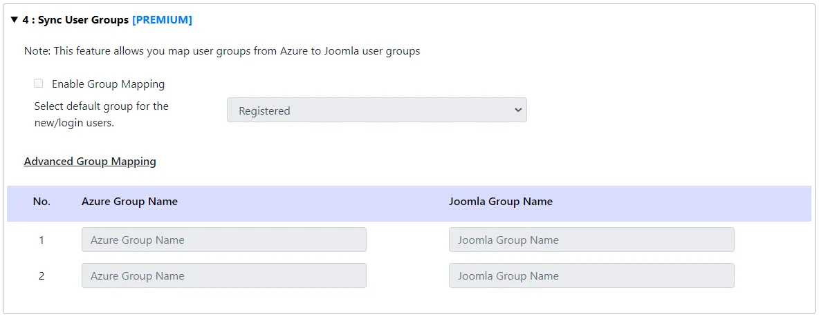 Azure AD ユーザーと Joomla の同期 - グループの同期